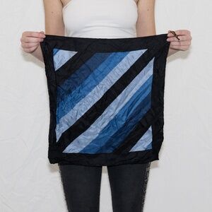 Vintage silk square scarf blue black damon silk